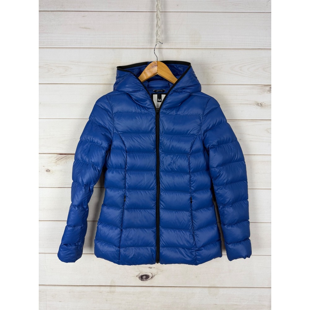 Soia & Kyo Jacket Womens Small Blue Face Covered Hood Quilted Down Puffer - Picture 2 of 12